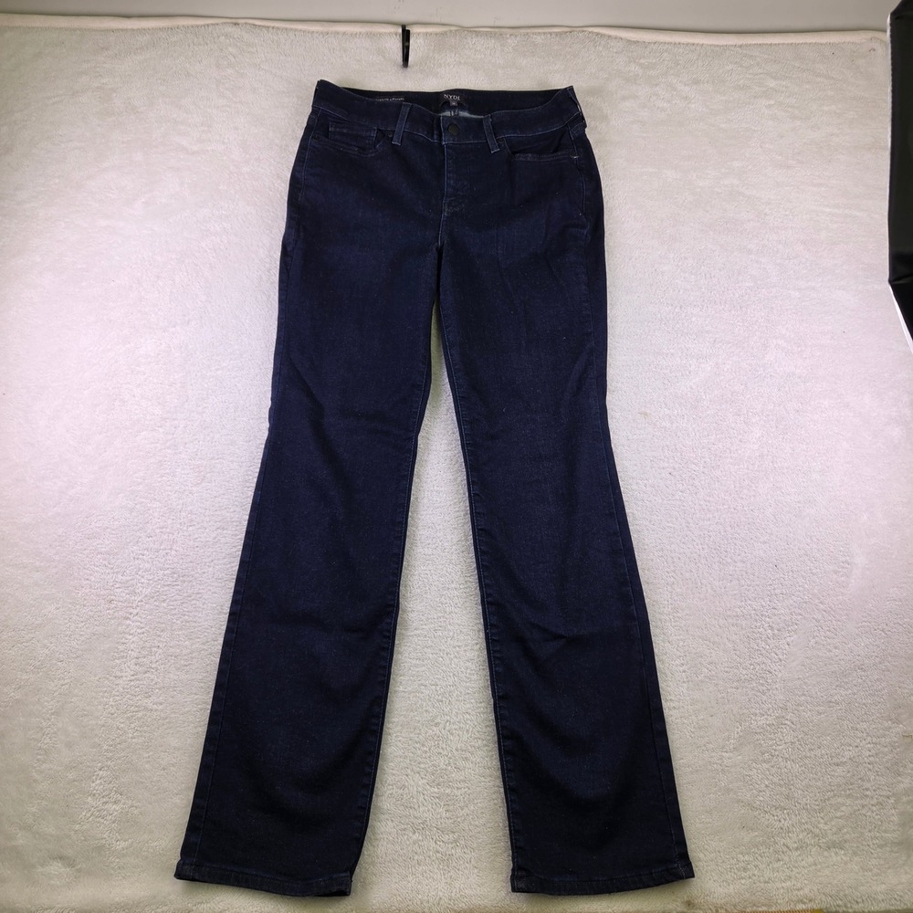 NYDJ Womens Dark Wash Indigo Straight Leg Stretch Denim Jeans Size 10